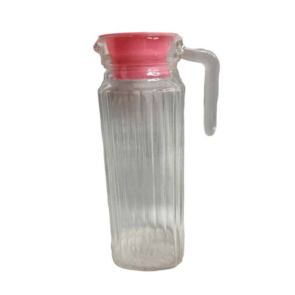 Vintage ARC France Tall Skinny Water Refrigerator Pitcher Ribbed With Lid 1+ Qt